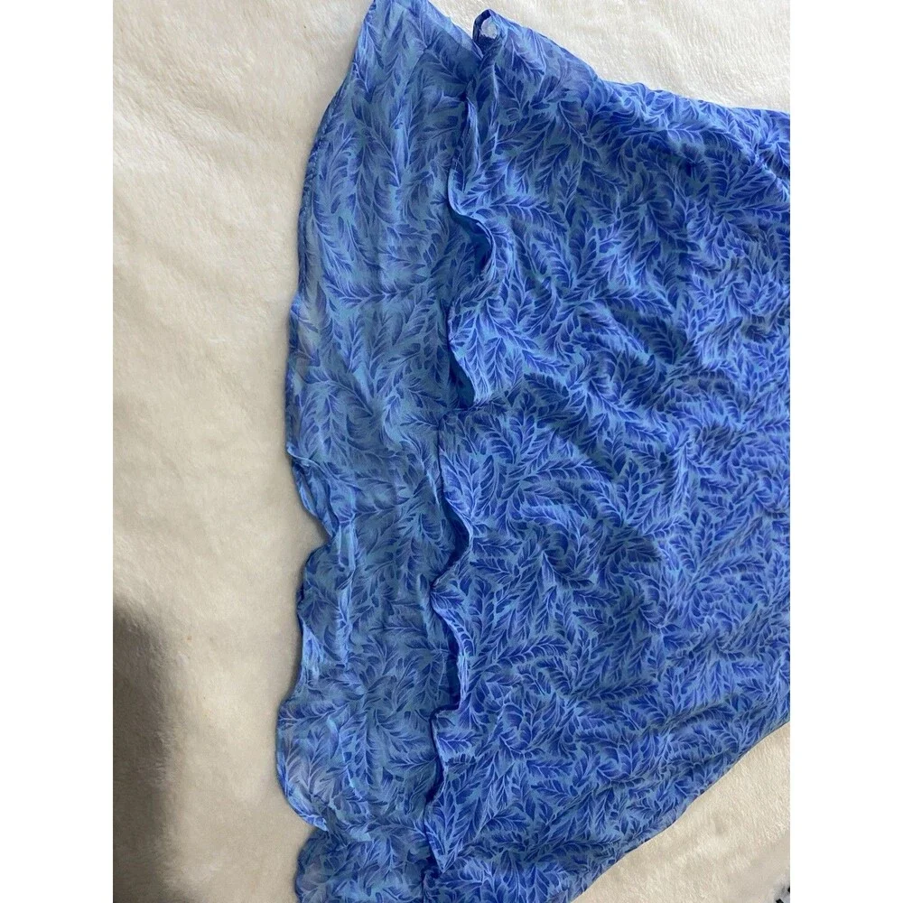 VTG Y2K Positive Attitude Womens M Blue Leaf Chiffon Asymmetrical Hem Midi Dress